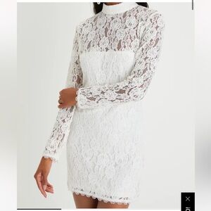 Lulus white bridal dress with mock neck and lace open back